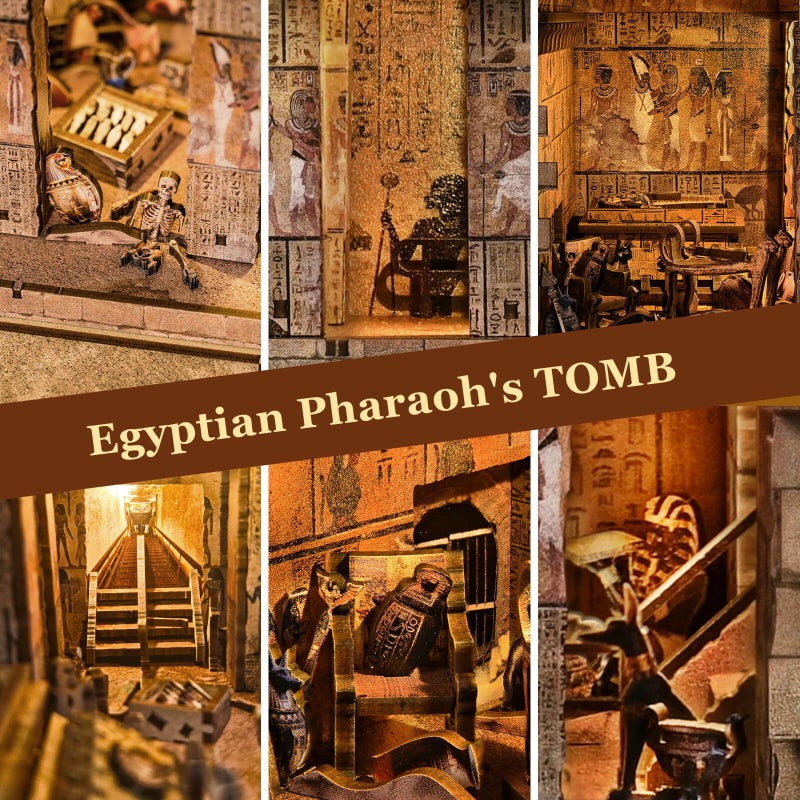 fifijoy Book Nook Kit - Egyptian Pharaohs Tomb DIY Miniature House Kit for Adults and Teens, Dollhouse BookNook Tiny House, Bookshelf Decor 3D Wooden Puzzle, Unique Gifts for Family and Friends - Image 3