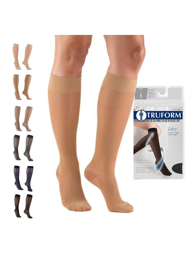Truform Sheer Compression Stockings, 8-15 mmHg, Women's Knee High Length, 20 Denier, Beige, Large - Image 1