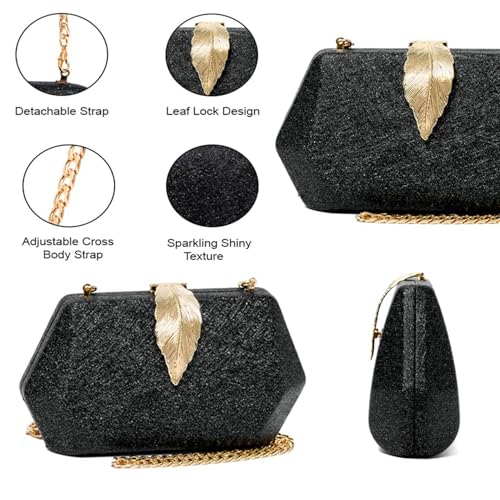INOVERA (LABEL) Women Evening Hand Clutch | Ladies Party Wedding Purse with Chain Strap (1.Black) - Image 3
