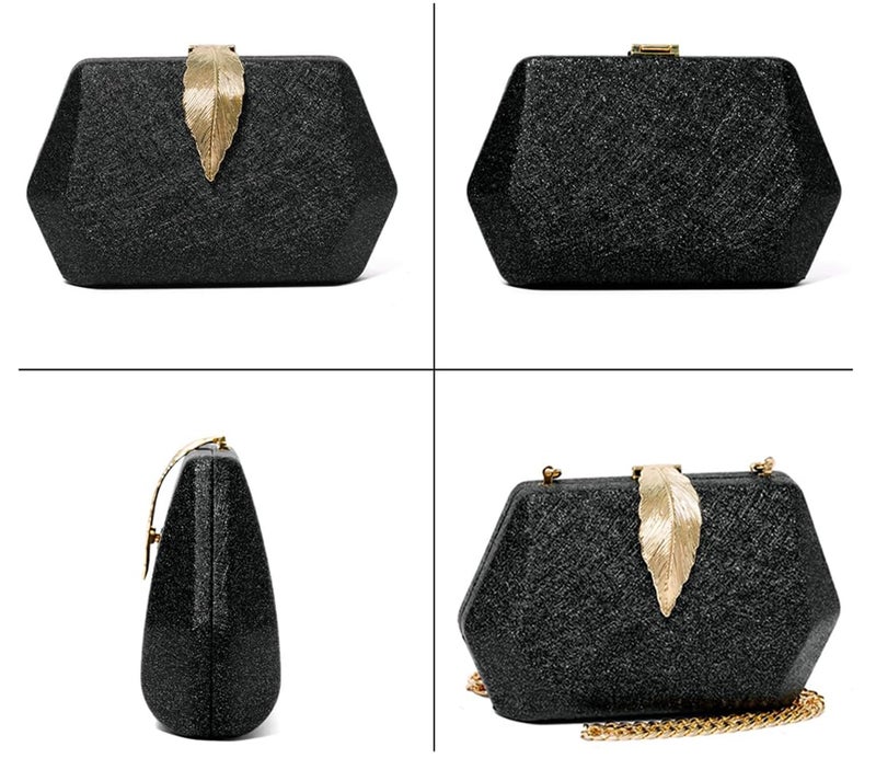 INOVERA (LABEL) Women Evening Hand Clutch | Ladies Party Wedding Purse with Chain Strap (1.Black) - Image 5