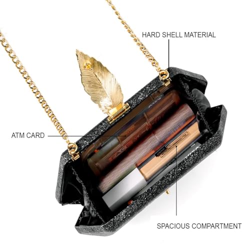 INOVERA (LABEL) Women Evening Hand Clutch | Ladies Party Wedding Purse with Chain Strap (1.Black) - Image 4