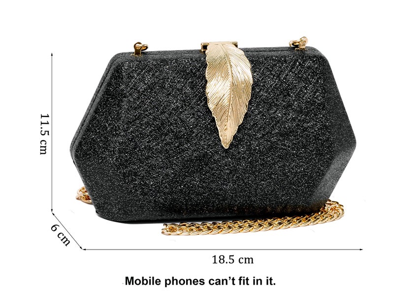 INOVERA (LABEL) Women Evening Hand Clutch | Ladies Party Wedding Purse with Chain Strap (1.Black) - Image 2