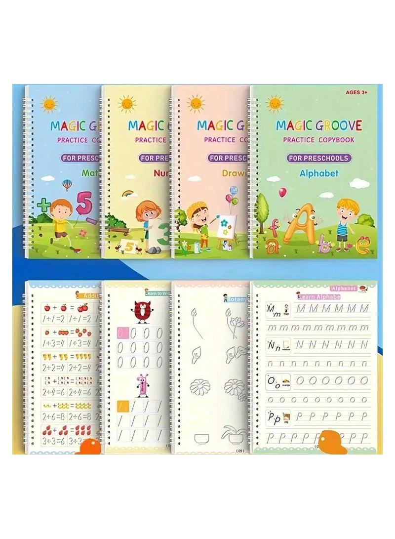 TEGRILO Handwriting Copybook Magic Calligraphy Practice Book For Kids,Reusable Tracing Practice kit.Included Easy Grip Pen u0026 Refill 4 books Math Numbers English Alphabet Drawing (A4) - Image 5