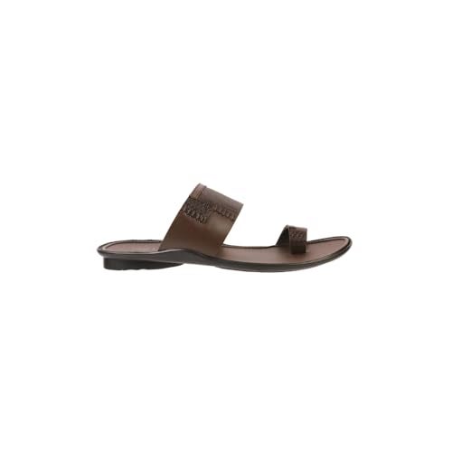 Metro Men Brown Leather Textured Strap Casual Chappal UK/8 EU/42 (16-1030) - Image 4