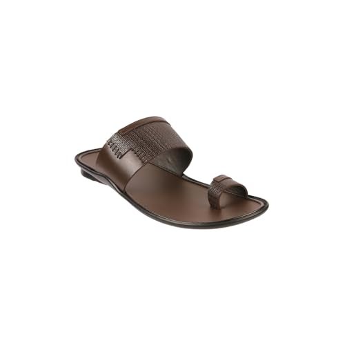 Metro Men Brown Leather Textured Strap Casual Chappal UK/8 EU/42 (16-1030) - Image 3