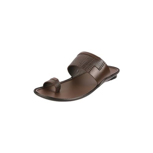 Metro Men Brown Leather Textured Strap Casual Chappal UK/8 EU/42 (16-1030) - Image 1