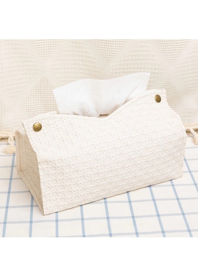 ShebSheb Tissue Box Cover, Modern PU Leather Rectangular Tissue Holder, Weaving Pattern Wipes Holder for Bathroom Living Room Bedroom Vanity Countertop Office Tabletop Desk Car Home(Beige) - Image 5