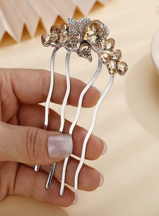 Jumwrit Wedding Crystal Flower Floral Hair Comb Silver Rhinestone Teardrop Hair Side Comb Vintage Bride Bridesmaid Headpiece Bridal Jewelry Hair Clip Comb for Women Girls(Champagne) - Image 1