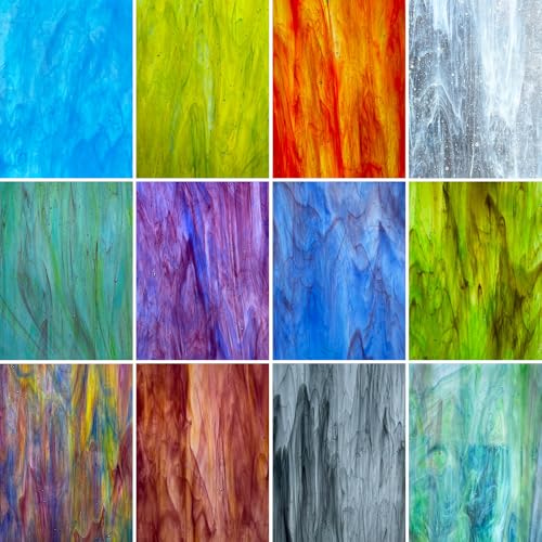 LITMIND 12 Sheets Smooth Translucent Texture Stained Glass Variety Pack 6x4 Inch Assorted Cathedral Art Glass for Crafts Stunning Mosaic Projects with Mist Pattern - Image 1
