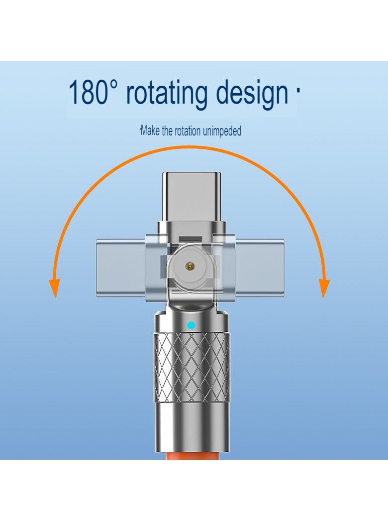 AROAQ Zinc Alloy Rotating Charging Cable, 2m USB To C Super Fast Charging Zinc Alloy PVC USB Cable, Durable Flexible Rotary Charge Cable, (2 Meters—type-c Bare Cable (Huawei, Letv Head) Orange) - Image 4