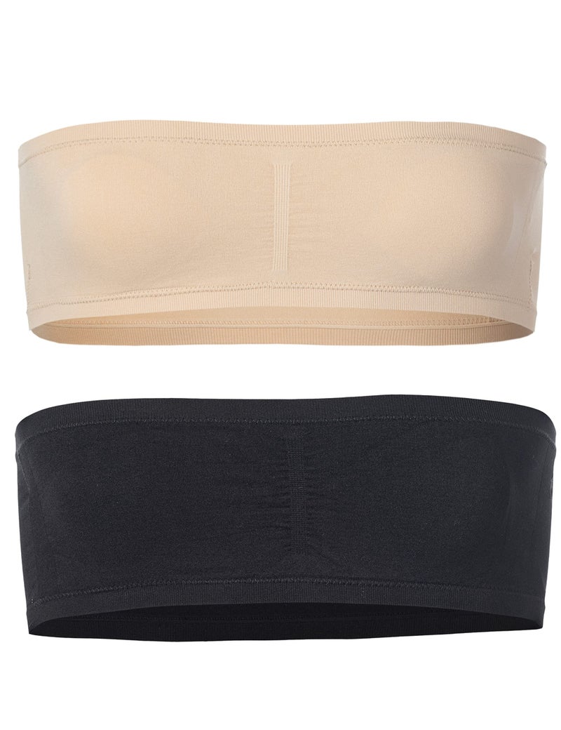 Popular Girl's Seamless Bandeau Bra - 2 Pack - Black and Nude - L - Image 1