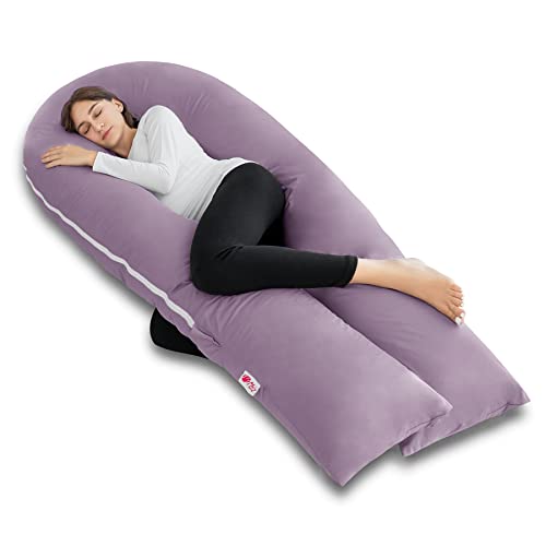 Meiz U Shaped Pregnancy Pillows for Sleeping 65 Maternity Pillow for Full Body Support Cooling Pregnancy Pillow with Jersey Cover Purple - Image 1