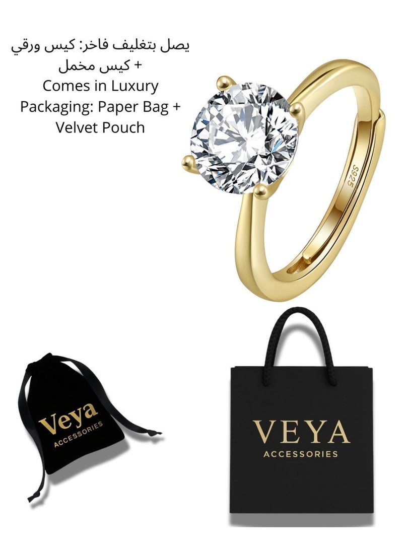 veya "A Luxurious Ring From Veya, Crafted From Genuine 925 Sterling Silver And Plated With 14K Gold, Featuring A Large Sparkling Zircon Stone That Radiates Timeless Elegance And Shine. ✨ Comes In A Luxury Package That Reflects The Brand’s Elegance And Craftsmanship." - Image 4