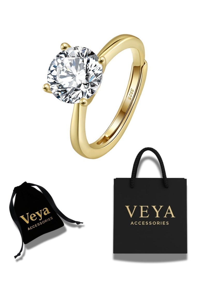 veya "A Luxurious Ring From Veya, Crafted From Genuine 925 Sterling Silver And Plated With 14K Gold, Featuring A Large Sparkling Zircon Stone That Radiates Timeless Elegance And Shine. ✨ Comes In A Luxury Package That Reflects The Brand’s Elegance And Craftsmanship." - Image 1