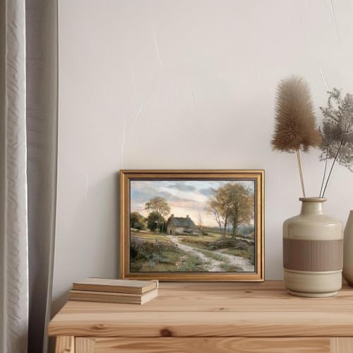 Yeechine Gold Framed Vintage Wall Art Countryside Cottage Landscape Canvas Wall Art Print Kitchen Living Room Wall Decor (rural trail, 12" L x 9.5" W) - Image 3