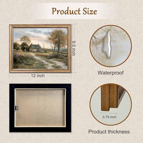 Yeechine Gold Framed Vintage Wall Art Countryside Cottage Landscape Canvas Wall Art Print Kitchen Living Room Wall Decor (rural trail, 12" L x 9.5" W) - Image 2