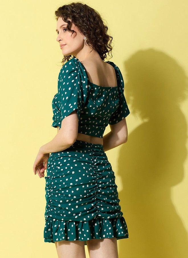 StyleStone طقم تنسيق بلوزة وتنورة بنقاط خضراء وبيضاء من ستايل ستون - Image 5