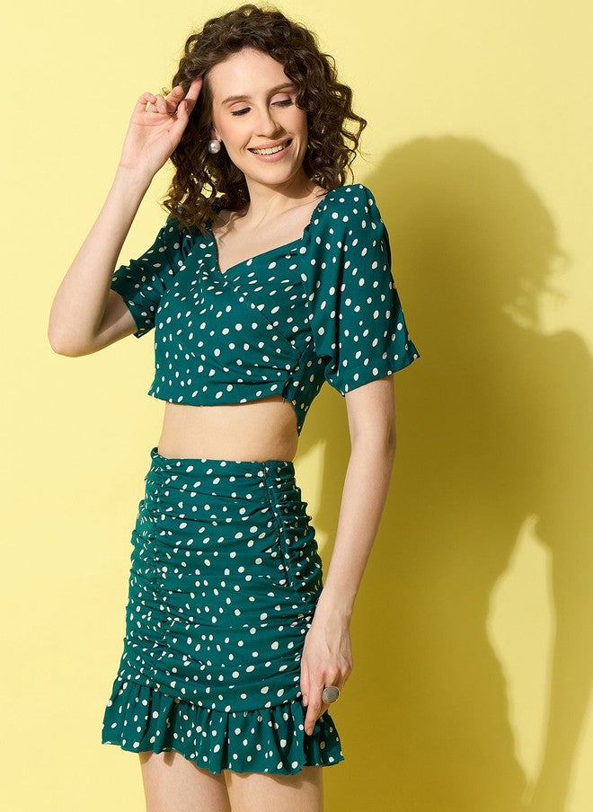 StyleStone طقم تنسيق بلوزة وتنورة بنقاط خضراء وبيضاء من ستايل ستون - Image 4