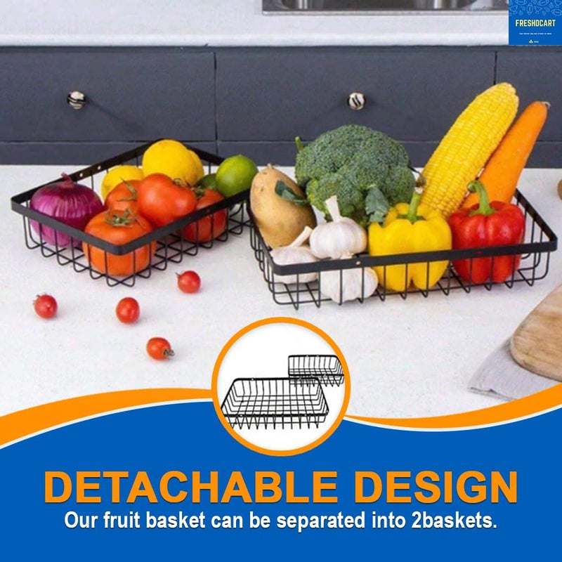 FreshDcart Double Layer Kitchen Fruit Holder Rack Vegetable Basket with Wood Handle for Home Kitchens Black - Image 5