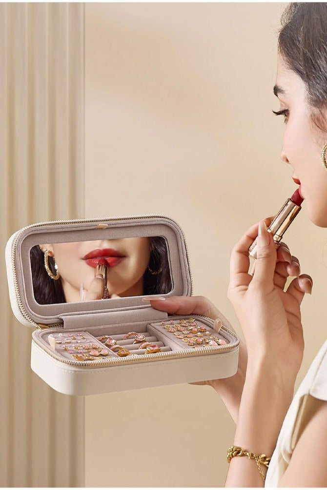 AuliceVerse Travel Jewelry Box for Women PU Leather Multi Function Organizer with Mirror Earring Holder Storage Compartments Compact Display Case for Girls - Image 5