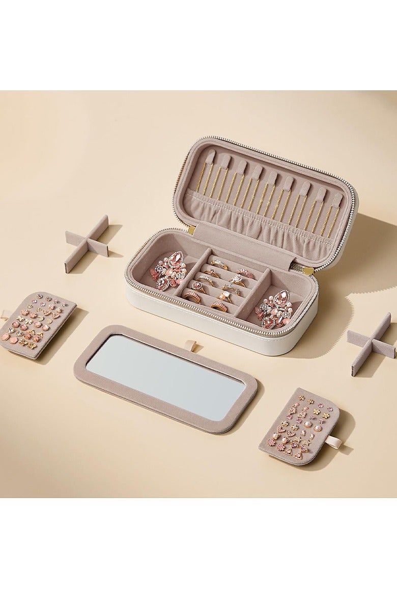 AuliceVerse Travel Jewelry Box for Women PU Leather Multi Function Organizer with Mirror Earring Holder Storage Compartments Compact Display Case for Girls - Image 2
