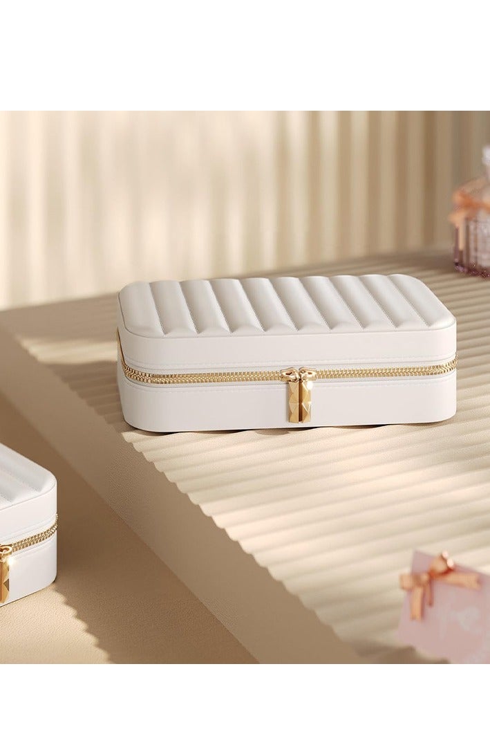 AuliceVerse Travel Jewelry Box for Women PU Leather Multi Function Organizer with Mirror Earring Holder Storage Compartments Compact Display Case for Girls - Image 3