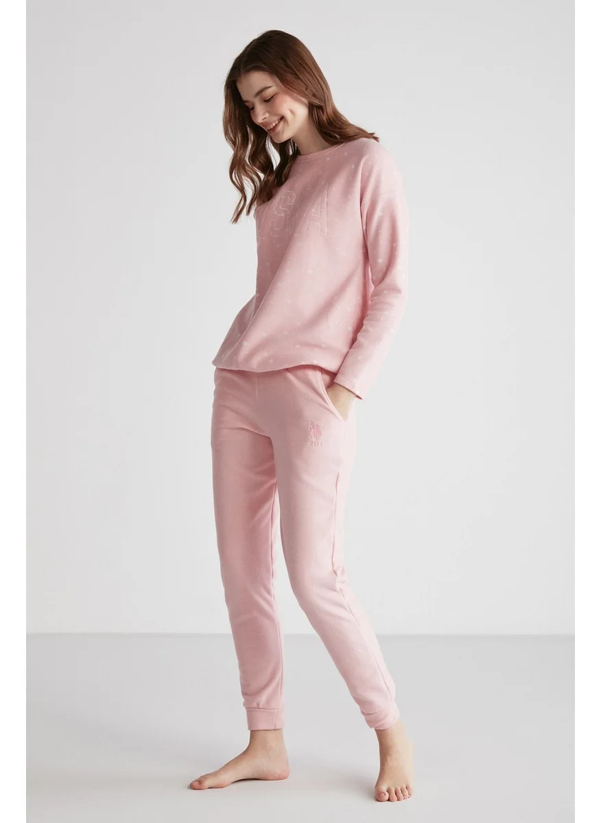 يو اس بولو اسن 16960 Women's Pink Round Collar Long Sleeve Pajama Set - Pink