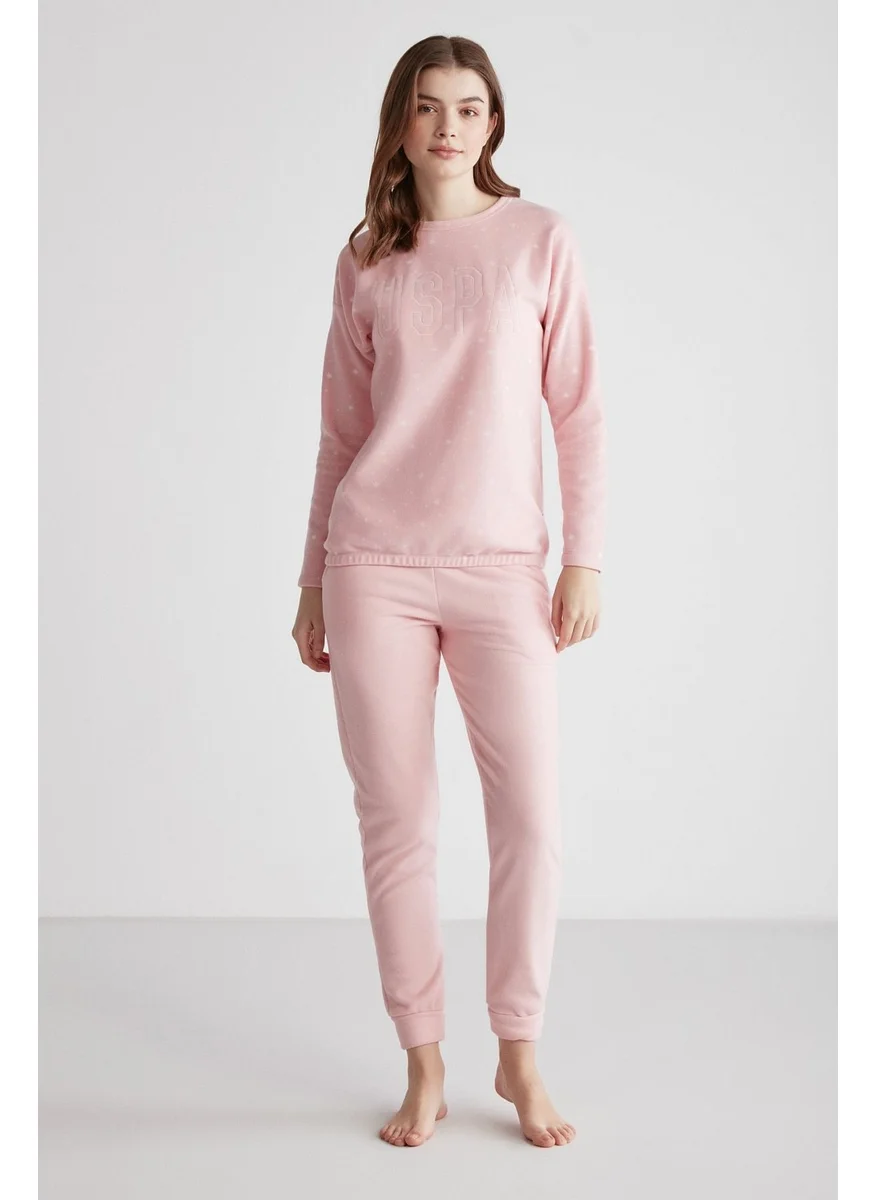 U.S. Polo Assn. 16960 Women's Pink Round Collar Long Sleeve Pajama Set - Pink