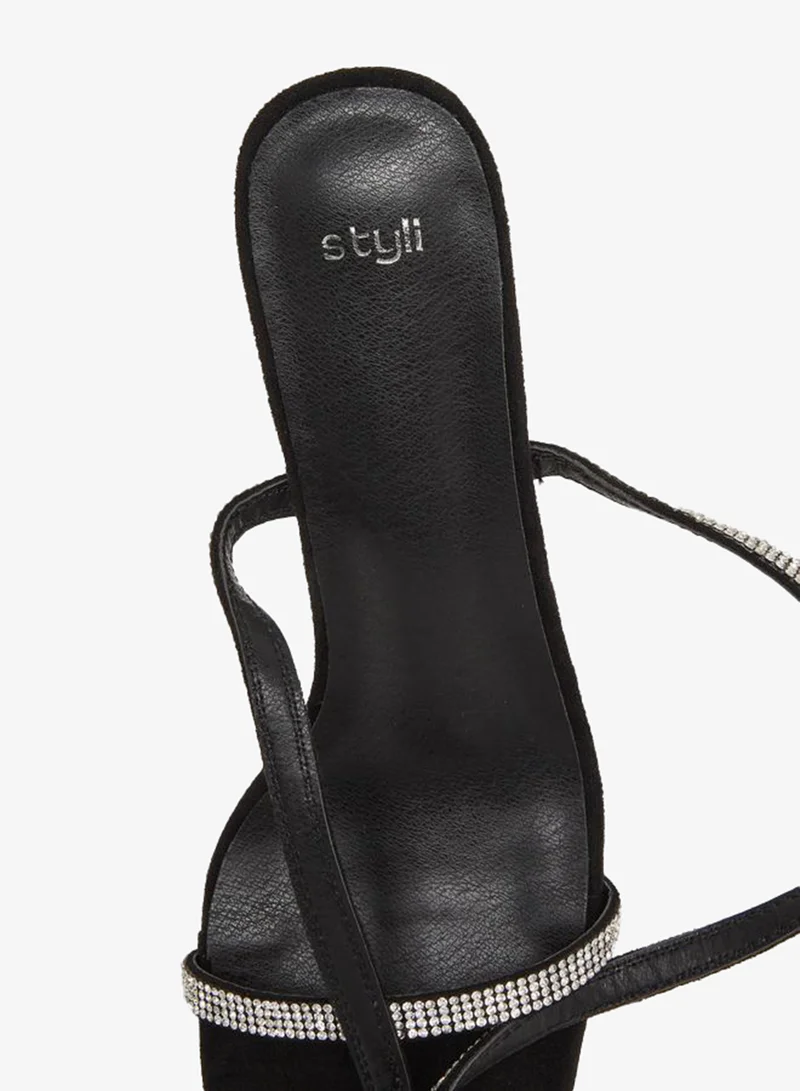 Styli  Women Black Embellished Ankle Strap Sandals for Women | Best Price UAE