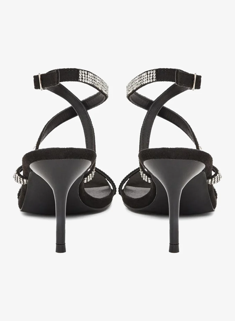 Styli  Women Black Embellished Ankle Strap Sandals for Women | Best Price UAE