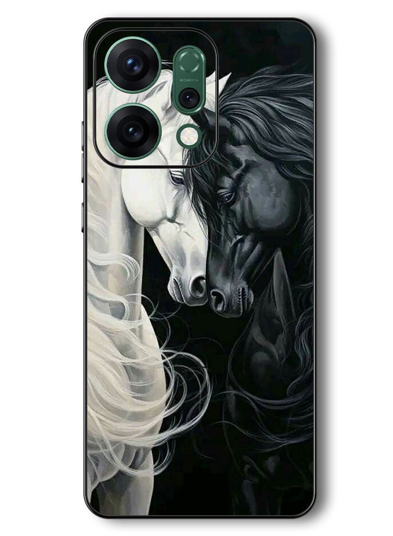 Theodor Case Compatible with Oppo Reno 14 6.59 Inch Protection Shockproof Bumper Cover Black and White Horse - Image 1
