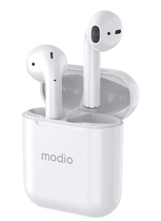 modio ME1 True Wireless Stereo Headset (White) with Complimentary Black Protective Case - Image 1
