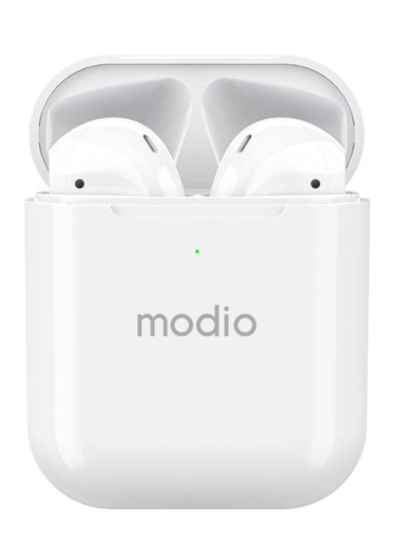 modio ME1 True Wireless Stereo Headset (White) with Complimentary Black Protective Case - Image 2