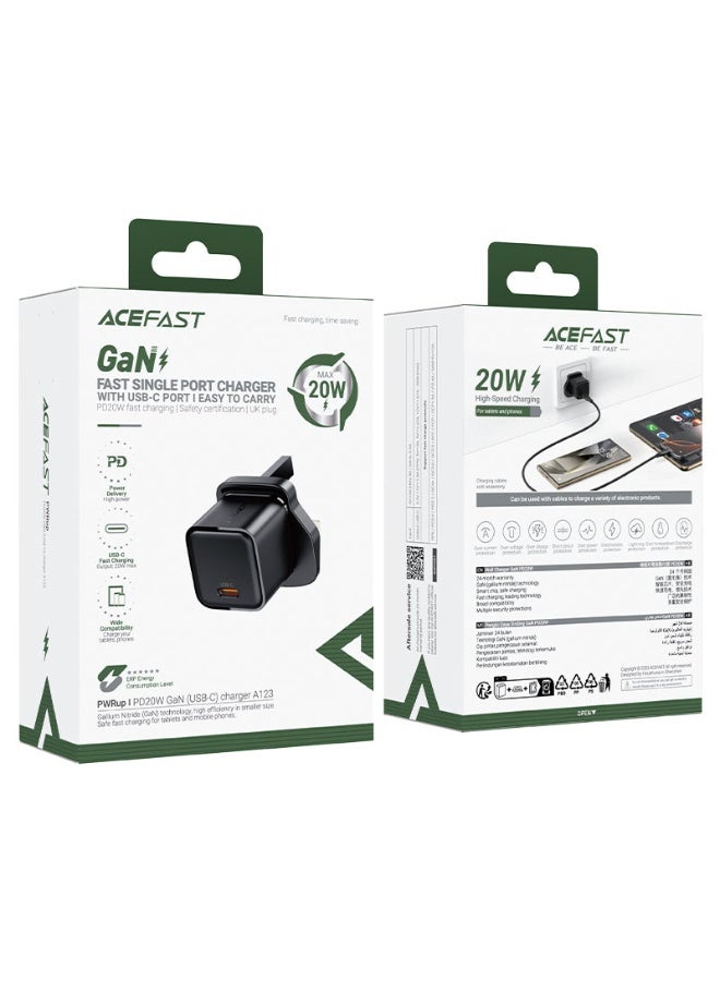 أسيفاست شاحن حائط ACEFAST A123 بقوة 20 واط بتقنية GaN مع منفذ USB-C وقابس بريطاني - Image 1