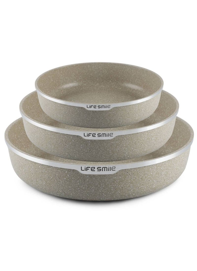 Life Smile 3PCS Granite Coating Non-Stick Round Cake and Cooking Pan Set SIZE: 28CM, 32CM, 36CM Bakeware Pans  - Image 1
