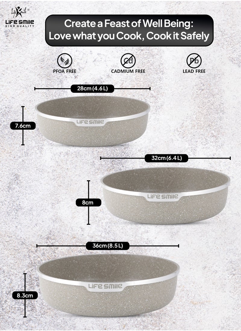 Life Smile 3PCS Granite Coating Non-Stick Round Cake and Cooking Pan Set SIZE: 28CM, 32CM, 36CM Bakeware Pans  - Image 5