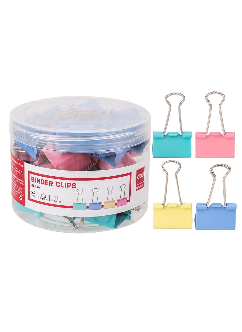 Deli 24-Piece Medium Size 32mm Binder Clips Assorted Colours  - Image 1