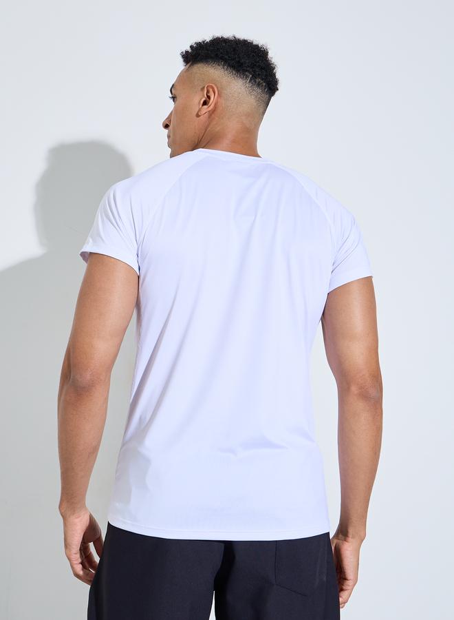 Styli Active White Solid Raglan Sleeves Contrast Stitch Running T-Shirt - Image 4