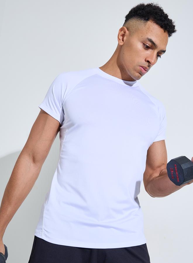 Styli Active White Solid Raglan Sleeves Contrast Stitch Running T-Shirt - Image 1