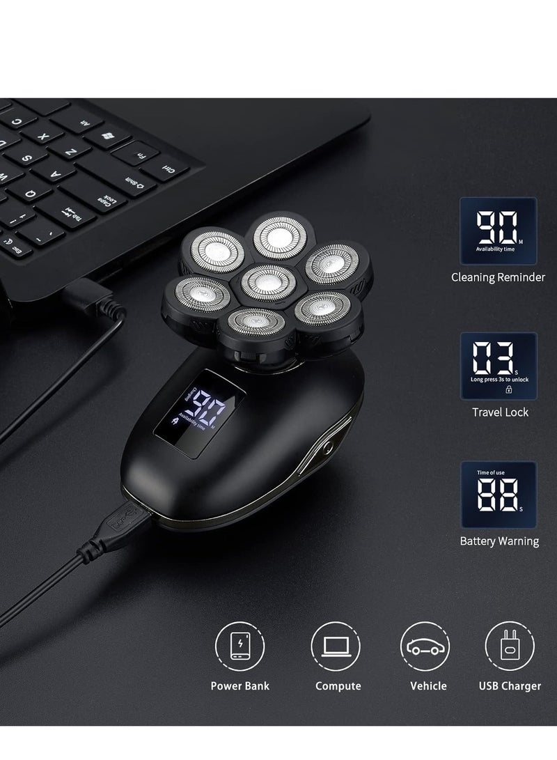 general Electric Head Shavers for Bald Men, Upgraded 7 Floating Heads,Head Razors with Nose&Ear Trimmer,Bald Head Shavers for Men, LED Display, 90 Mins Run time, Travle Lock - Image 5