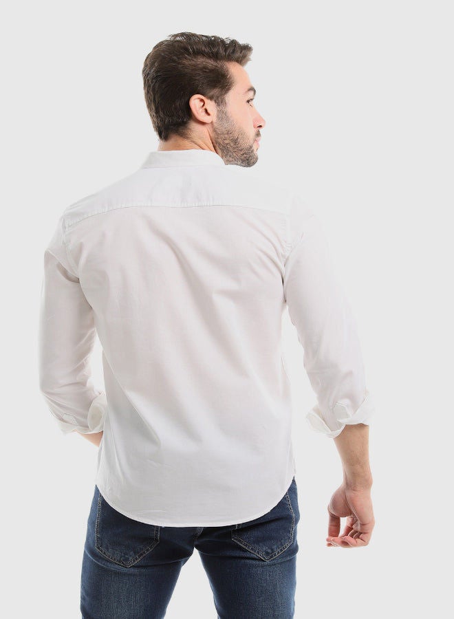 Plain White Buttoned Down Long Sleeves Shirt