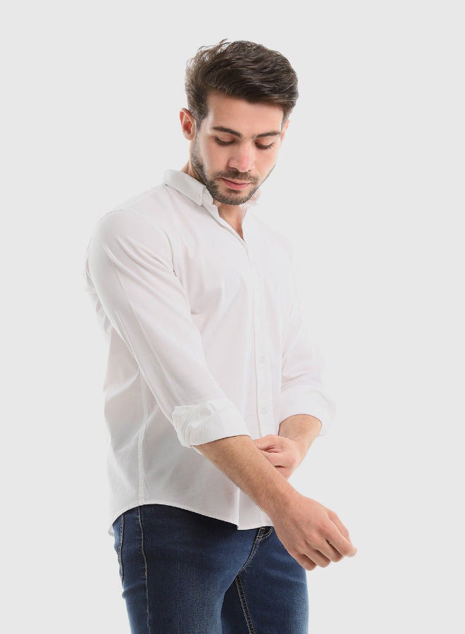 Plain White Buttoned Down Long Sleeves Shirt