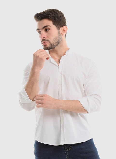 Plain White Buttoned Down Long Sleeves Shirt
