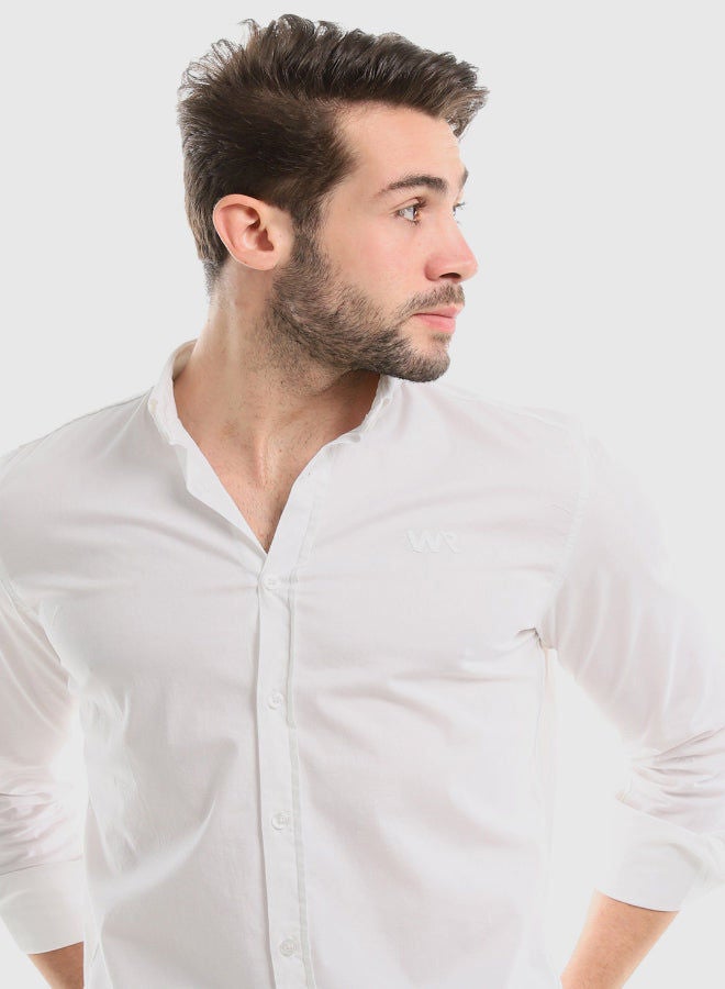 Plain White Buttoned Down Long Sleeves Shirt