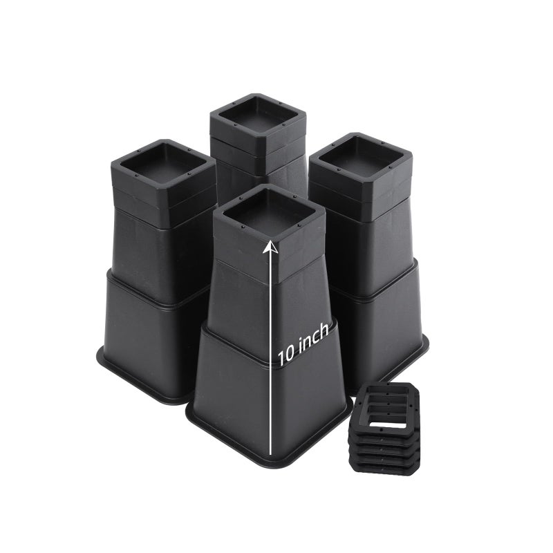 Bed Risers Oversized Furniture Risers 12345678910 inches Adjustable Raise Blocks for Bed Couch Desk Sofa Table Lifts Furniture Legs Lifters Support up to 6000 Lbs Black 4 Pack Set