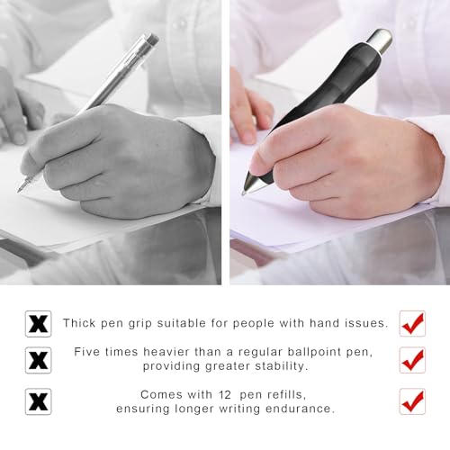 Lyforx 14pcs Big Fat Pens Aids Writing - 2 Pens + 6 Black Refills + 6 Blue Refills for Tremor, Arthritis, Parkinson, Handicap, Carpal Tunnel - Image 3