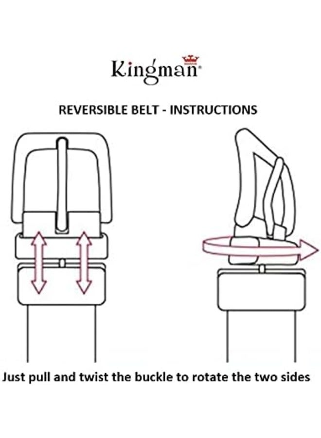 كينج مان حزام رسمي ذو وجهين من الجلد الطبيعي للرجال (32، أسود وبني - KRB774) - Image 2