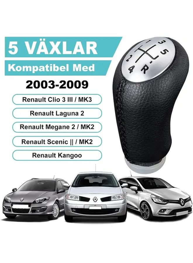 Black Leather 5 Speed Manual Shift Knob Adapter For Renault Clio Megane Laguna Sporty Upgrade - Image 3