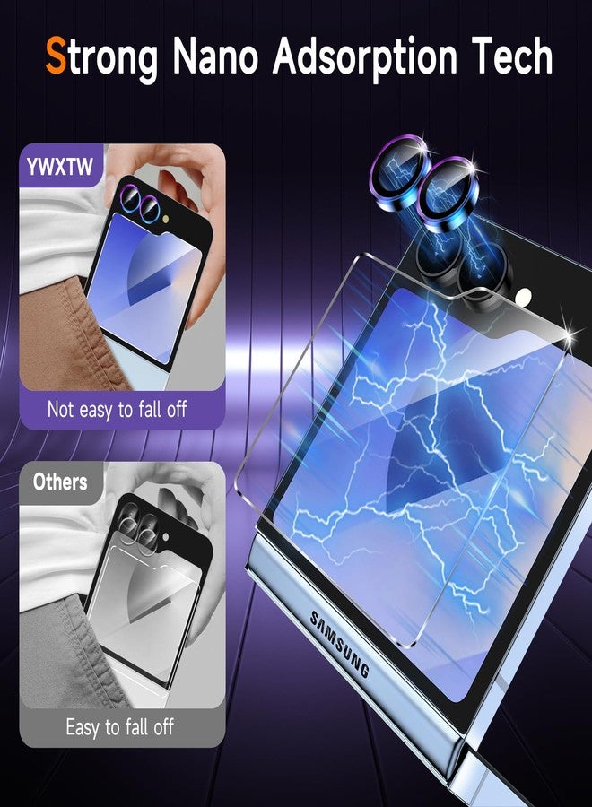 YWXTW EZ محاذاة لواقي شاشة سامسونج جالكسي Z Flip 6/Z Flip 7 FE، 2 قطع غطاء زجاج مقسى أمامي + 1 مجموعة واقي عدسة كاميرا، خالي من الفقاعات ومضاد للخدش (متعدد الألوان 1+2) - Image 4