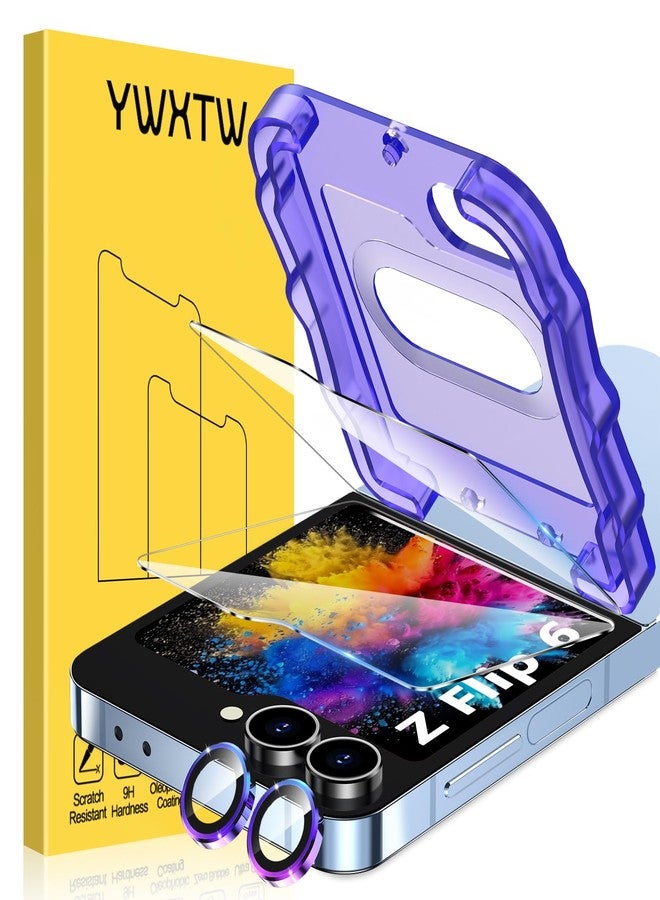 YWXTW EZ محاذاة لواقي شاشة سامسونج جالكسي Z Flip 6/Z Flip 7 FE، 2 قطع غطاء زجاج مقسى أمامي + 1 مجموعة واقي عدسة كاميرا، خالي من الفقاعات ومضاد للخدش (متعدد الألوان 1+2) - Image 1